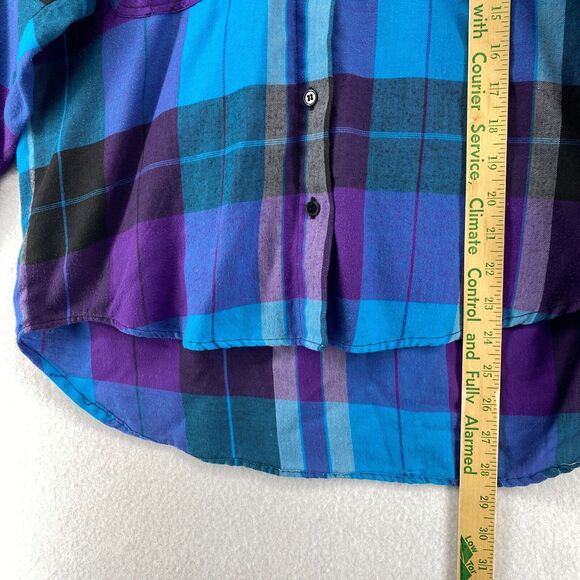 NO STRINGS ATTACHED Shirt Womens S Plaid Button Front Long Sleeve Blue Vtg 80s - Picture 11 of 12